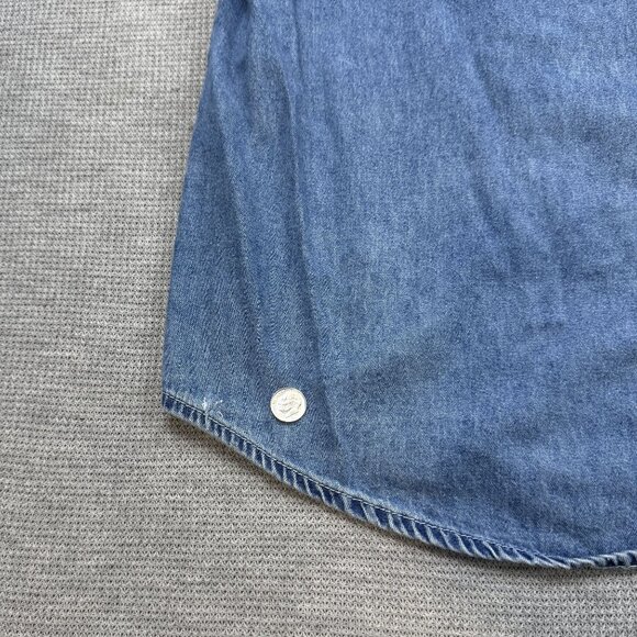 Curious George Womens Embroidered Denim Button-Up Shirt 22W Cotton Short Sleeve - Picture 8 of 14